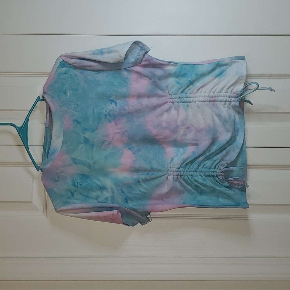 Rainbow Plus Size Pink/blue tie dye Two piece short set-1x